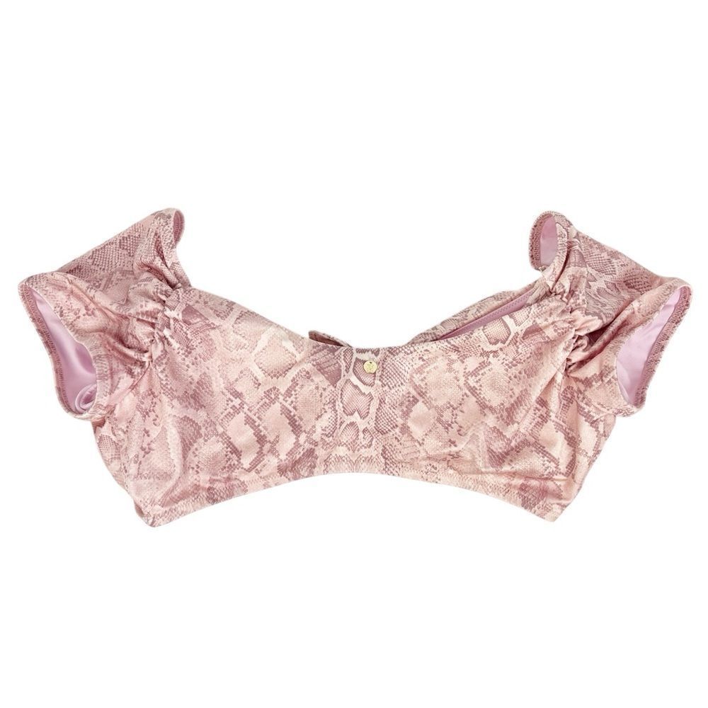 Victoria's Secret Swim Pink Snakeskin Off Shoulder Tie Front‎ Bikini Top Large - Picture 2 of 4